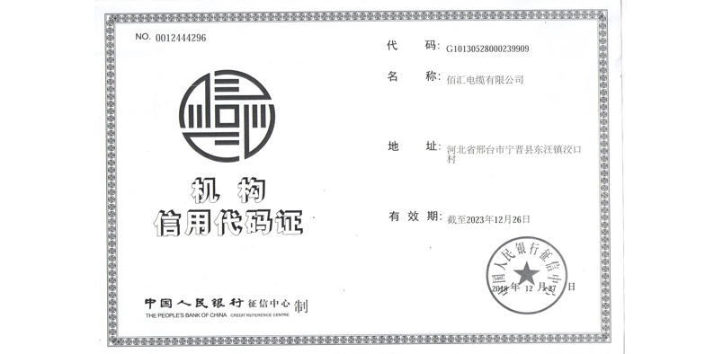 机构信用代码证书