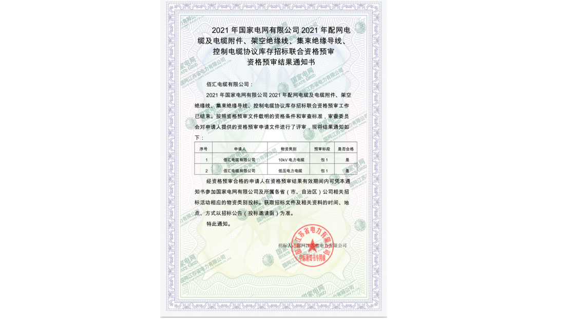 2021年国家电缆公司资格预审通知书
